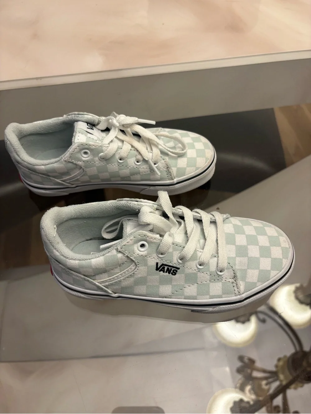 Vans kids seldan canvas light blue and white checkered size 13